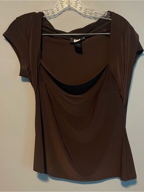 Studio Brown Draped Short Sleeve Top